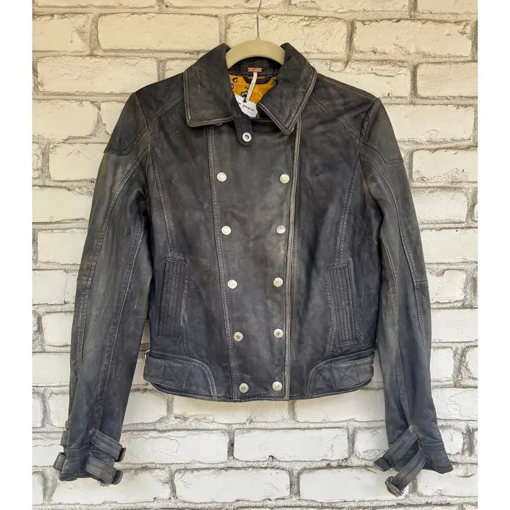 FREE PEOPLE Avis Distressed Lamb Leather Moto Jacket NWT S Small $498 - Picture 5 of 11